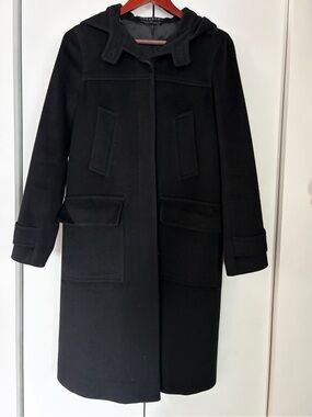 Theory Black Hooded Wool Cashmere Coat